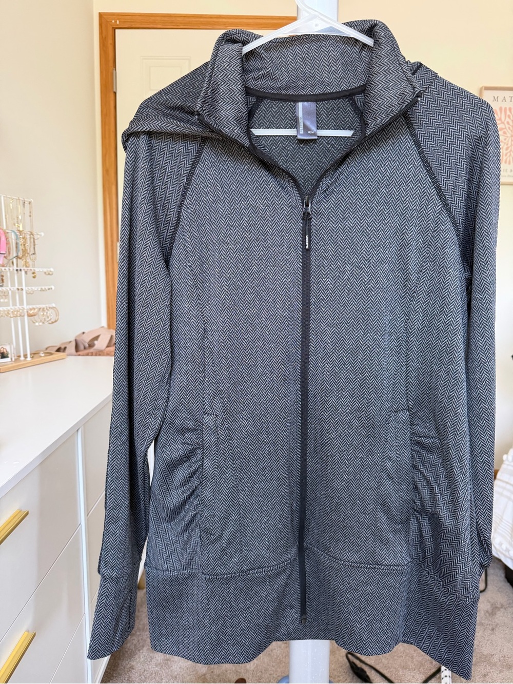 Mondetta Black and White Herringbone Zip Hoodie